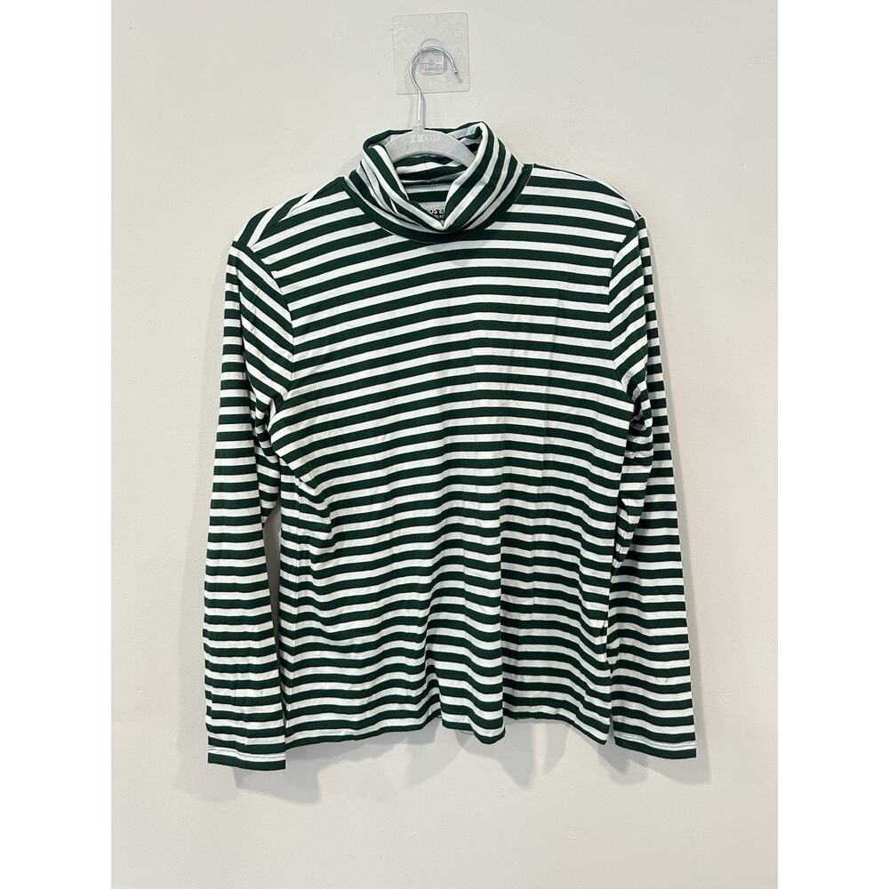 Lands End Women's Striped Long Sleeve Mock Turtleneck Large 2140
